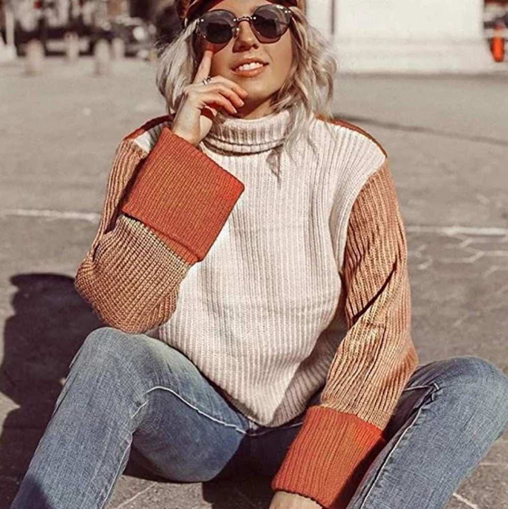 🆕️Restocked!Chunky Oversized Color-block Sweater - Picture 2 of 4